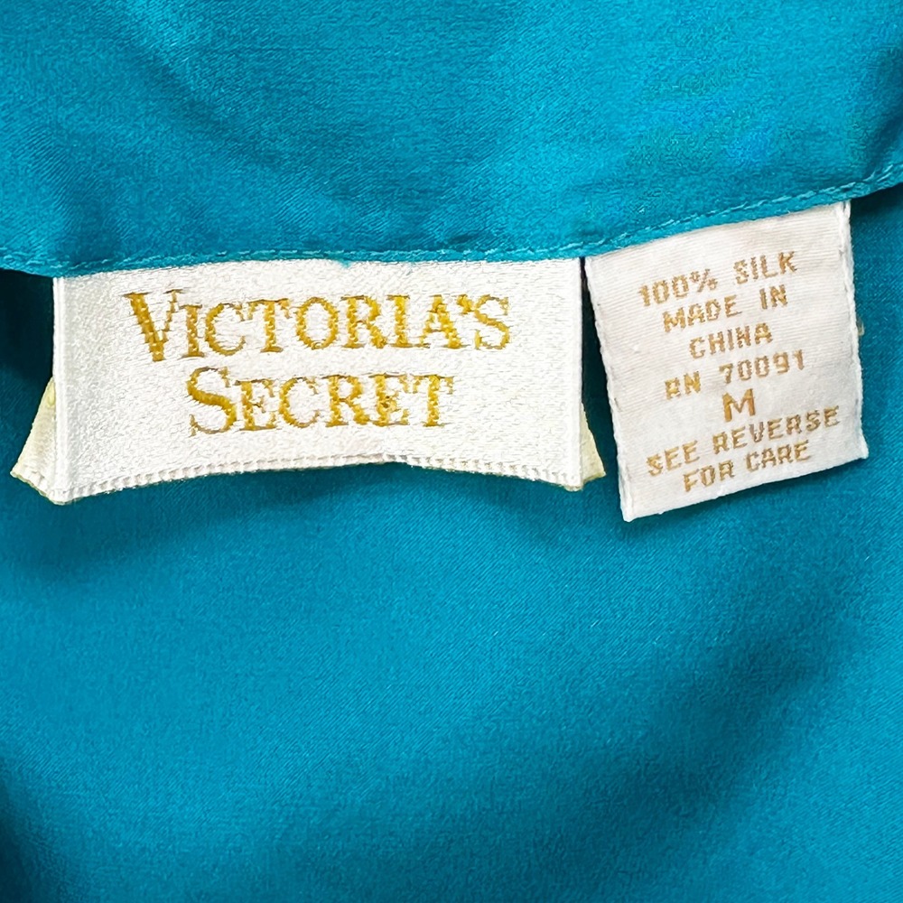 VICTORIA'S SECRET Vintage Gold Label 100% Silk Slip Chemise • Medium • turquoise - Picture 6 of 8